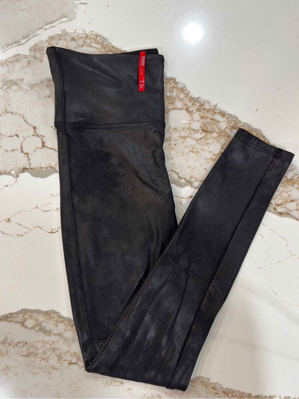 Spanx Women’s Black Faux-Leather Leggings, Size Medium
